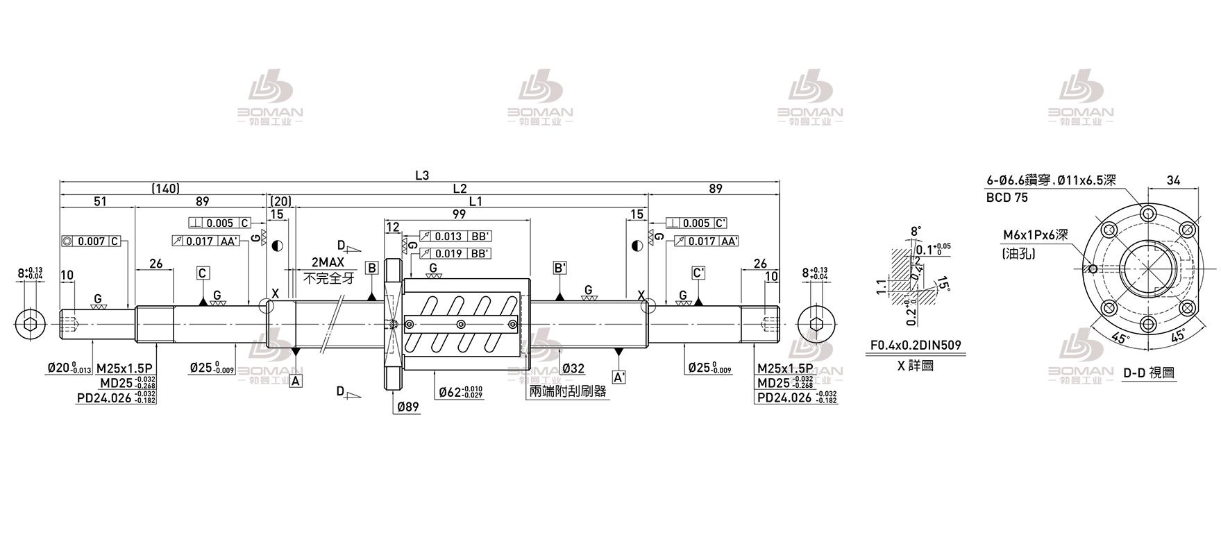 HIWIN上银 R32-6B2-FSW-365-515-0.018 上银3216丝杠反向器